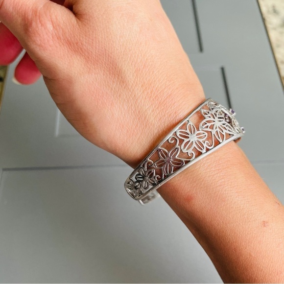 Amethyst Floral Filigree Open Work Sterling Silver Cuff Bracelet By HENG… - Picture 7 of 7